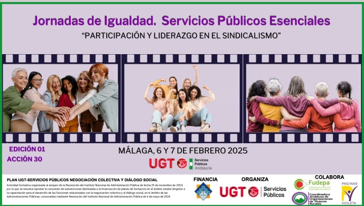 Cartel de las Jornadas de Igualdad, Servicios Públicos esenciales. Participación y liderazgo en el sindicalismo